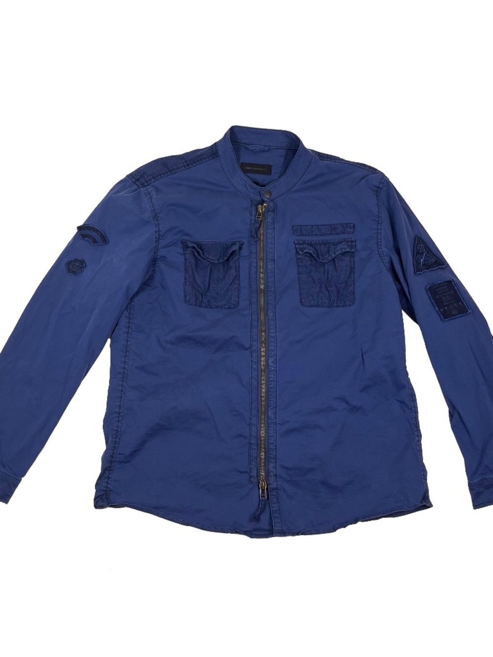 John Varvatos USA Military Field Jacket Blue Patched Full Zip